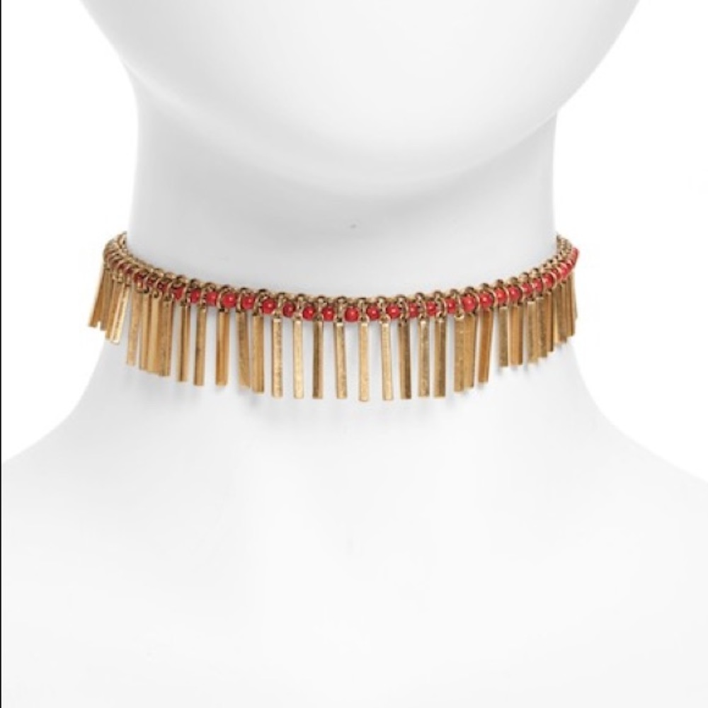 Stone Fringe Choker in Coral and Gold